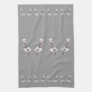 Pink Cherry Blossoms on Grey Tea Towel