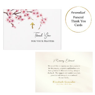 Pink Cherry Blossoms Orthodox Christian Funeral Thank You Card