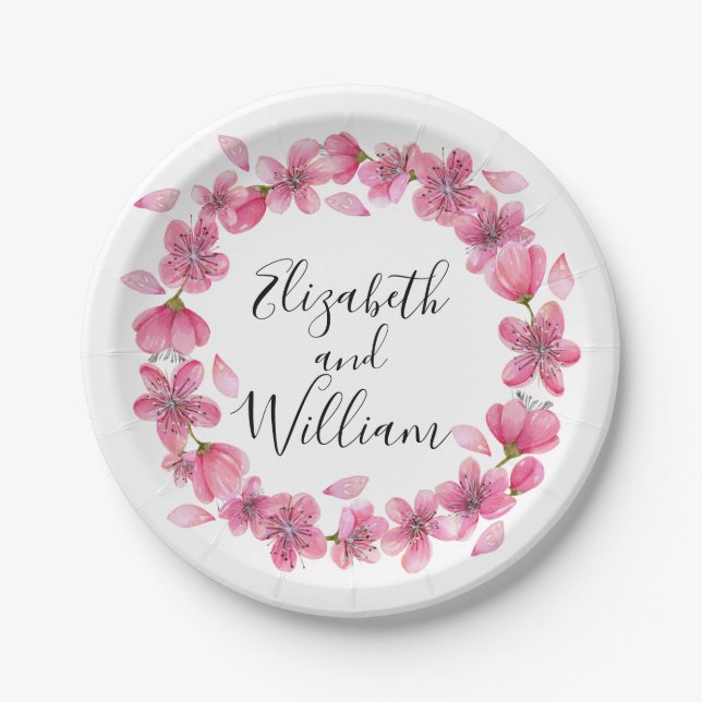 Pink Cherry Blossoms Paper Plate (Front)