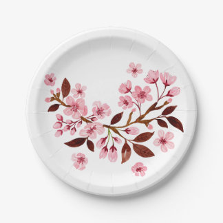 Pink Cherry Blossoms Paper Plate