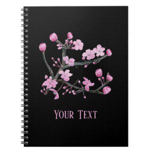 Pink Cherry Blossoms Personalised Black Notebook