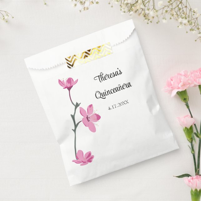 Pink Cherry Blossoms Personalised Quinceanera Favour Bag (Sealed)