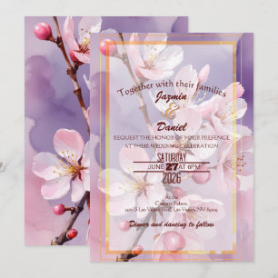 Pink Cherry Blossoms Pink- Lavender Invitation