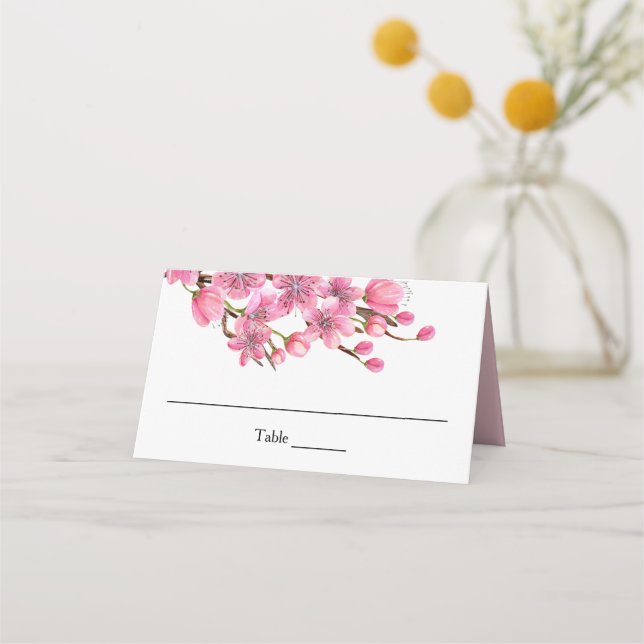 Pink Cherry Blossoms Place Card (Front)