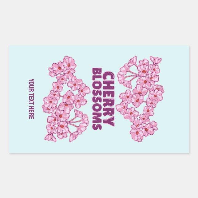 Pink cherry blossoms rectangular sticker (Front)