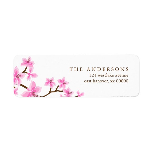 Pink Cherry Blossoms Return Address Label (Front)