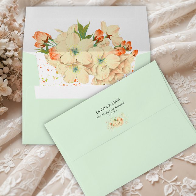 Pink Cherry Blossoms , Return Address Wedding Envelope (Creator Uploaded)