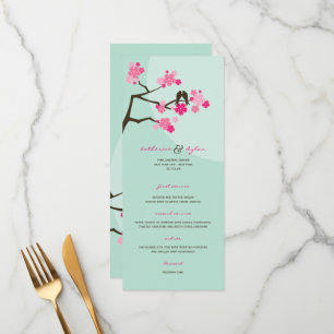 Pink Cherry Blossoms Sakura Love Birds Wedding Menu