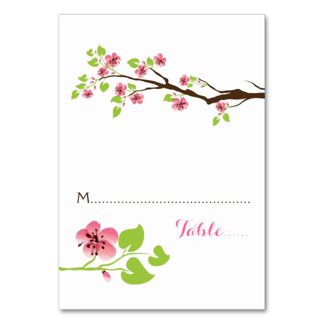 Pink cherry blossoms spring wedding place card (Front)