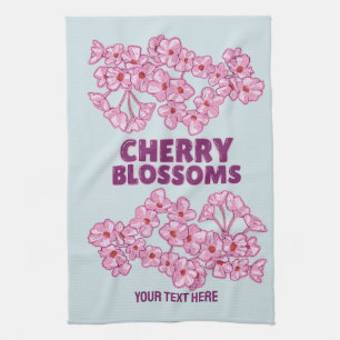 Pink cherry blossoms tea towel