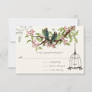 Pink Cherry Blossoms Teal Birds Birdcage RSVP