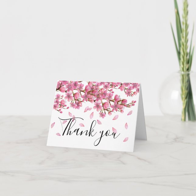Pink Cherry Blossoms Thank You Card (Front)