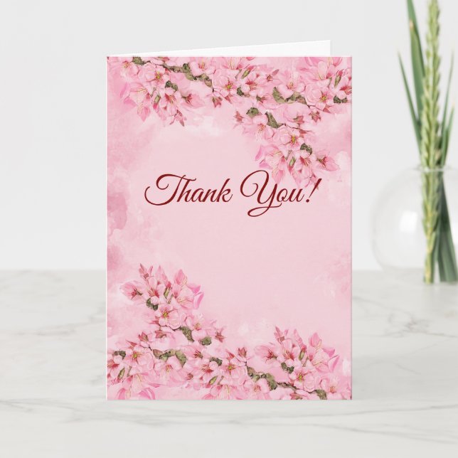 Pink Cherry Blossoms Thank You Card (Front)