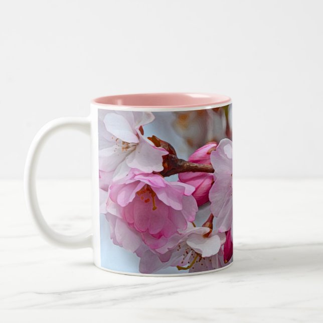Pink cherry blossoms Two-Tone coffee mug (Left)