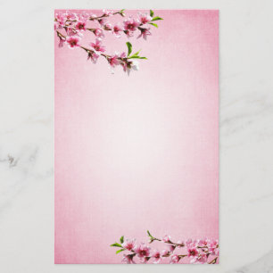 Pink Cherry Blossoms Vintage Pink Stationery
