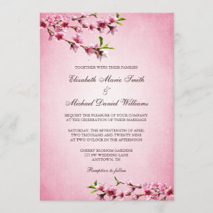 Pink Cherry Blossoms Vintage Wedding Invitation