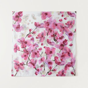 Pink Cherry Blossoms Watercolor Seamless. Tapestry
