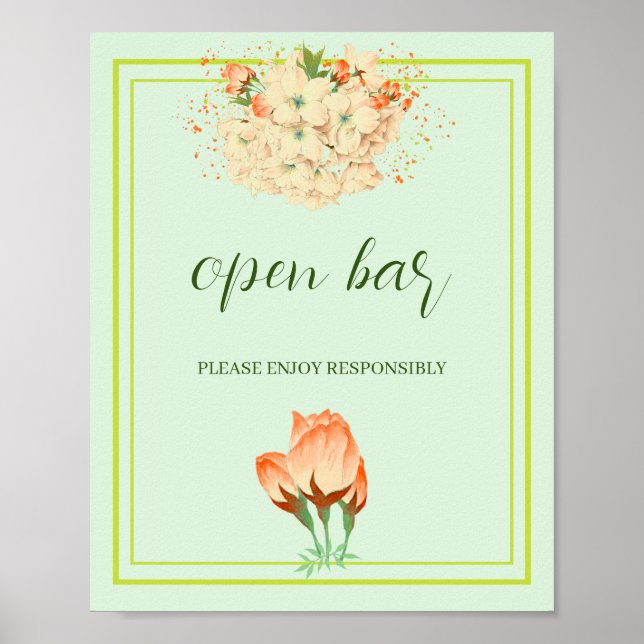Pink Cherry Blossoms , Wedding Open Bar Poster (Front)