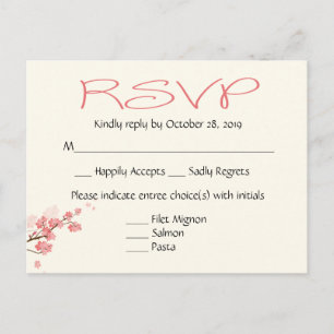 Pink Cherry Blossoms Wedding Party RSVP Post Card