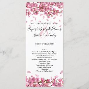 Pink Cherry Blossoms Wedding Program