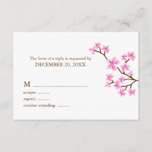Pink Cherry Blossoms Wedding Response Cards