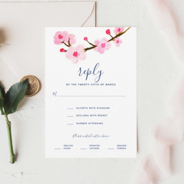 Pink Cherry Blossoms Wedding RSVP Card (Creator Uploaded)