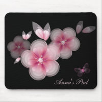 Pink Cherry Blossoms with Butterfly on Black