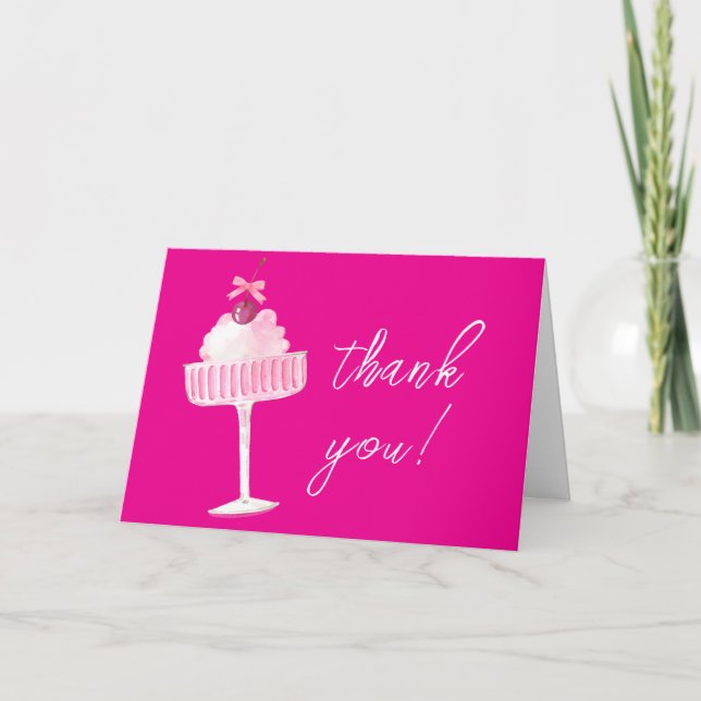 Pink Cherry Brunch Bubbly Champagne Baby Shower Thank You Card (Front)