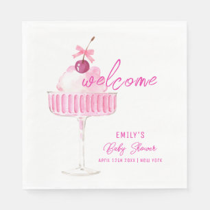 Pink Cherry Champagne Brunch Baby Shower Welcome Napkin