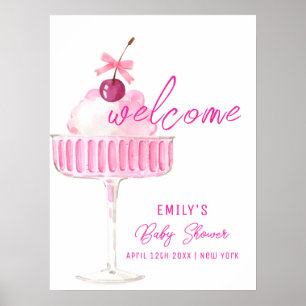Pink Cherry Champagne Brunch Baby Shower Welcome Poster