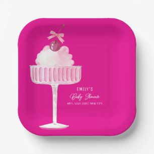 Pink Cherry Champagne Brunch Girl Baby Shower  Paper Plate