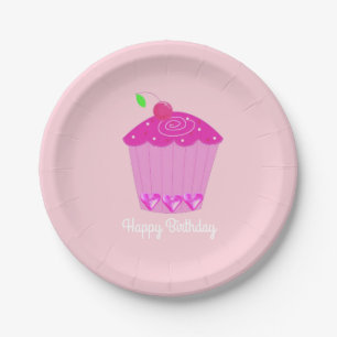 Pink Cherry Cupcake Paper Plate