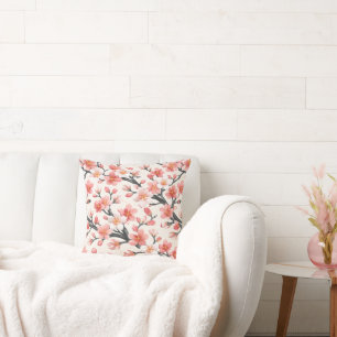 Pink Cherry Elegant Sakura Floral Asian Spring Cut Cushion