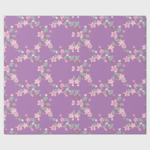 Pink Cherry flowers on purple background. Wrapping Paper