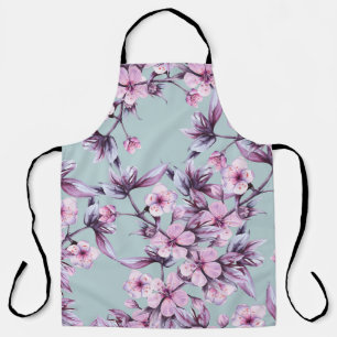 Pink cherry flowers: watercolor background branch apron