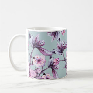 Pink cherry flowers: watercolor background branch coffee mug