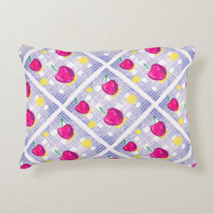 Pink Cherry on Soft Plaid Decorative Cushion
