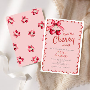 Pink Cherry On Top Cute Hand Drawn Bridal Shower  Invitation