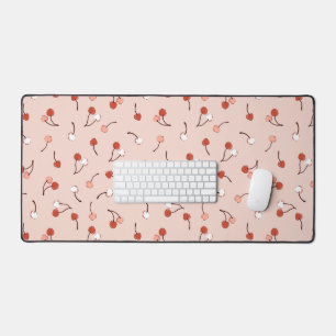 Pink cherry pattern cute aesthetic desk mat