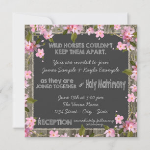 Pink Cherry Rustic Barn Wood Chalk Wedding Invitation