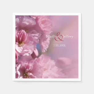 pink cherry tree blossoms spring wedding napkin