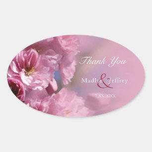pink cherry tree blossoms spring wedding oval sticker