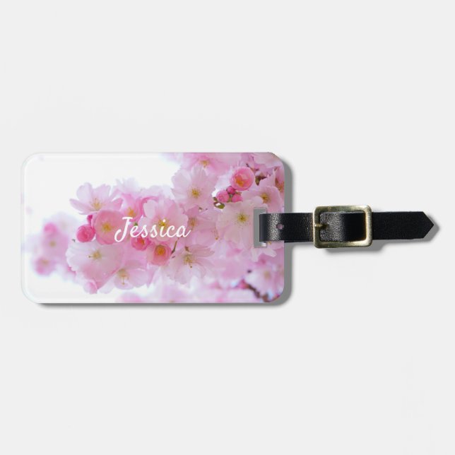 Pink Cherry Tree Luggage Tag (Front Horizontal)