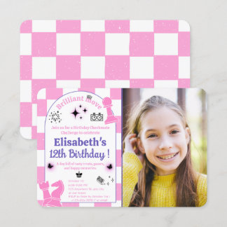 Pink Chess Birthday Party For Girls with Photo Invitation