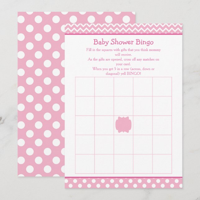 Pink Chevron and Polka Dot Baby Shower Bingo Invitation (Front/Back)