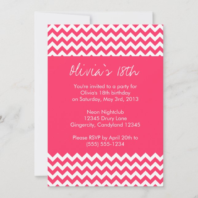 Pink Chevron Birthday Invitation (Front)