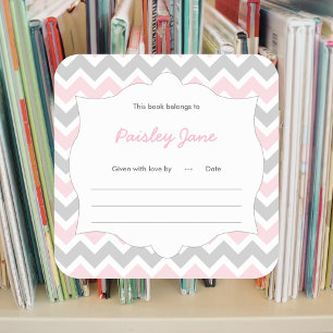 Pink Chevron Book baby shower Bookplate label