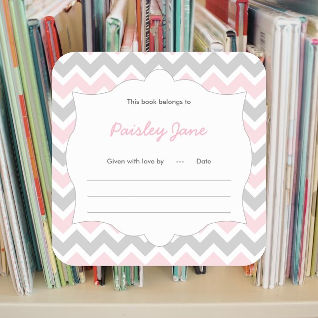 Pink Chevron Book baby shower Bookplate label (Creator Uploaded)