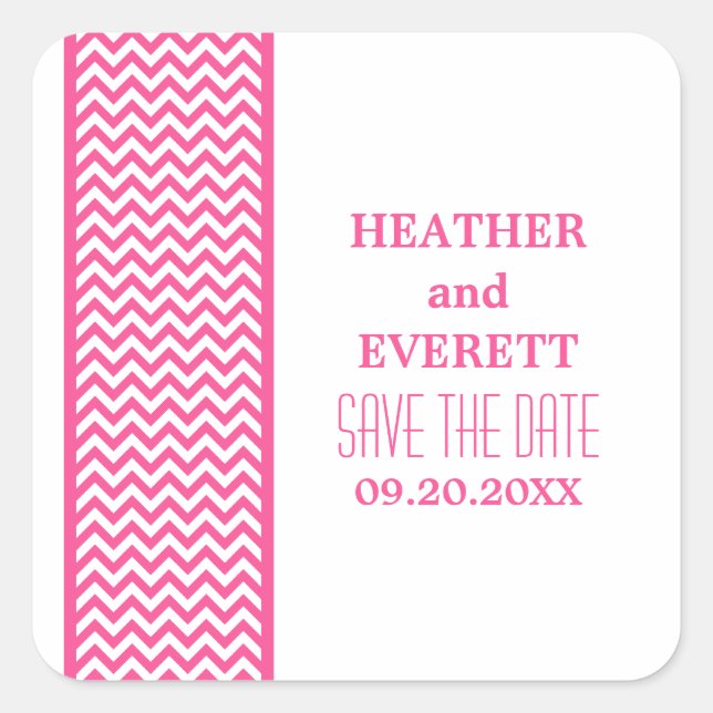 Pink Chevron Border Save the Date Stickers (Front)