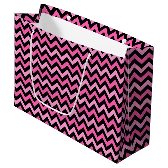 Pink Chevron Breast Cancer Awareness Pattern Large Gift Bag (Front Angled)